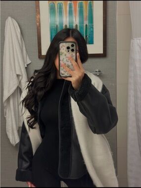 Hollister Black and White Teddy Jacket - Faux Shearling Bomber